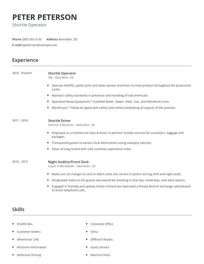 Shuttle Operator Resume