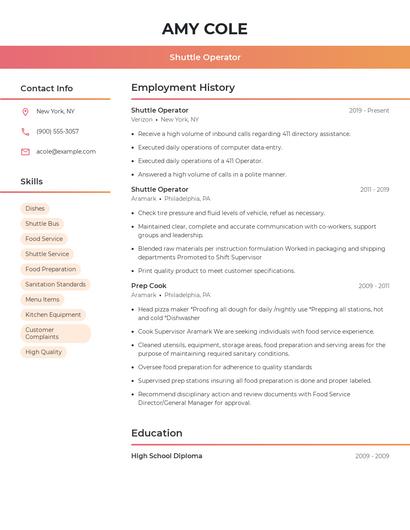 Shuttle Operator Resume