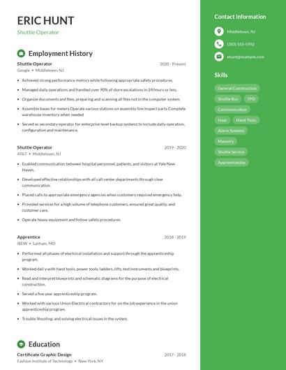 Shuttle Operator Resume