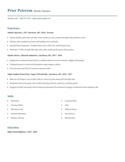 Shuttle Operator Resume