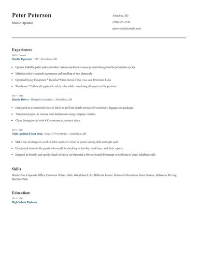 Shuttle Operator Resume