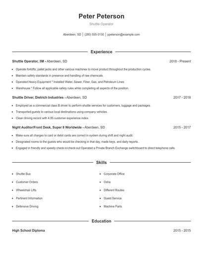 Shuttle Operator Resume