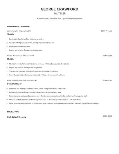 Shuttler Resume