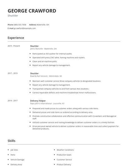 Shuttler Resume