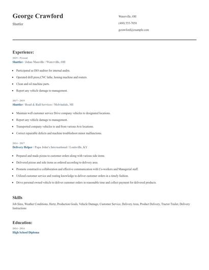 Shuttler Resume