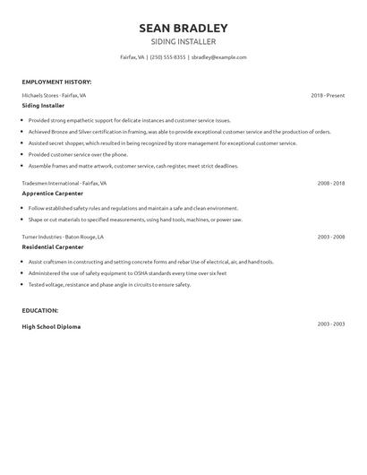 Siding Installer Resume