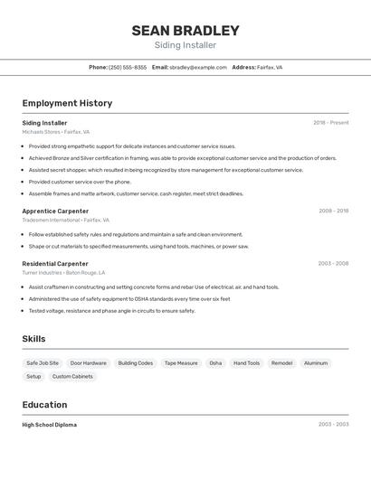 Siding Installer Resume