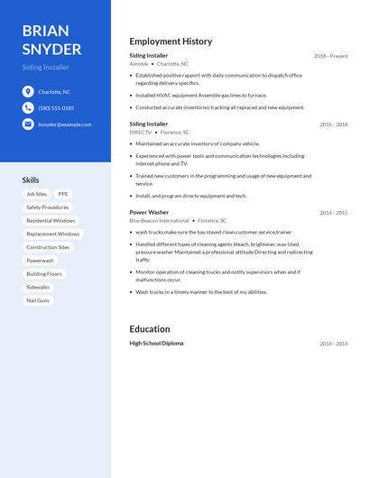 Siding Installer Resume
