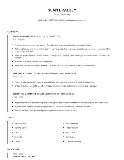 Siding Installer Resume