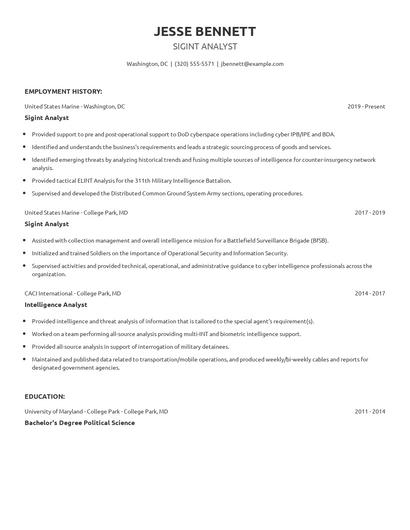 Sigint Analyst Resume