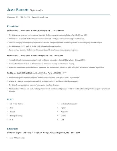 Sigint Analyst Resume