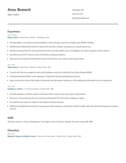 Sigint Analyst Resume