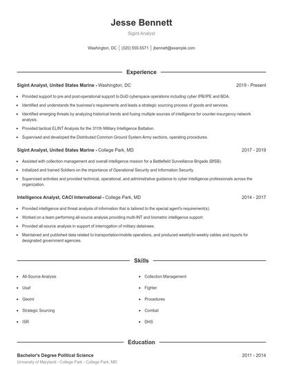 Sigint Analyst Resume