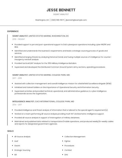 Sigint Analyst Resume