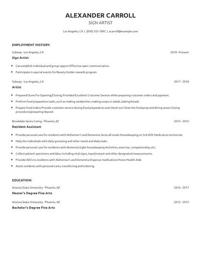 Sign Artist Resume