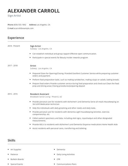 Sign Artist Resume