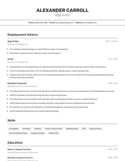 Sign Artist Resume