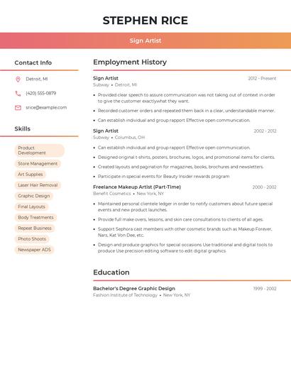 Sign Artist Resume