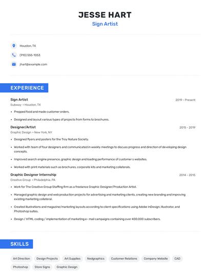Sign Artist Resume