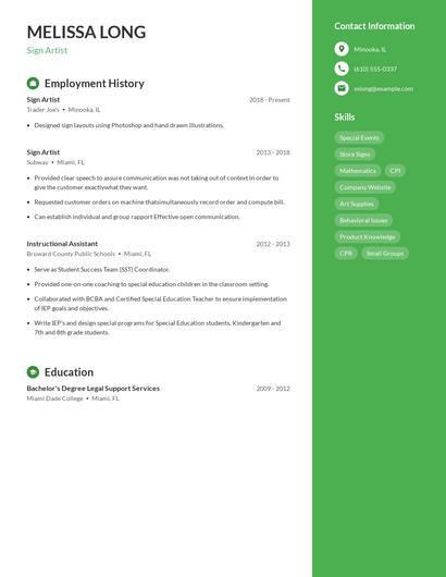 Sign Artist Resume