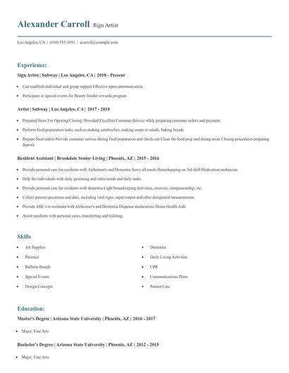Sign Artist Resume