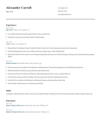 Sign Artist Resume