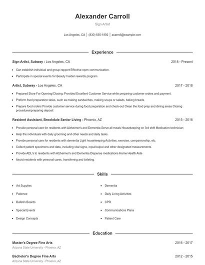 Sign Artist Resume
