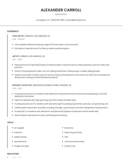 Sign Artist Resume