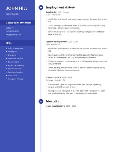 Sign Builder Resume