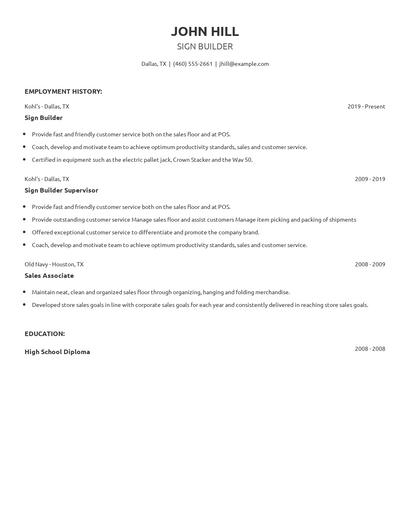Sign Builder Resume