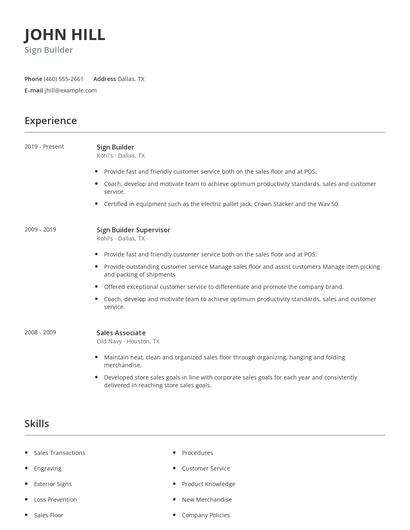 Sign Builder Resume