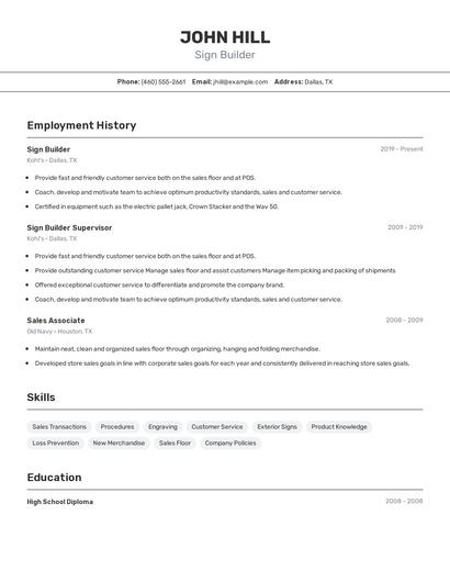 Sign Builder Resume
