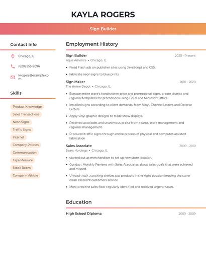 Sign Builder Resume