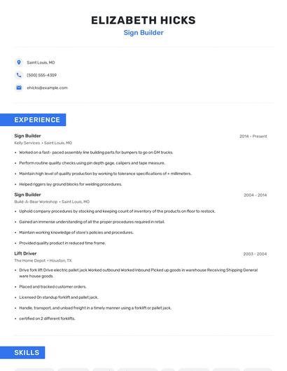 Sign Builder Resume