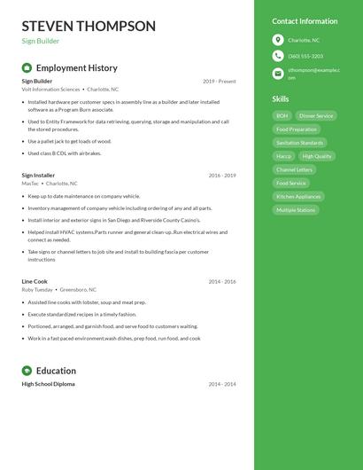 Sign Builder Resume