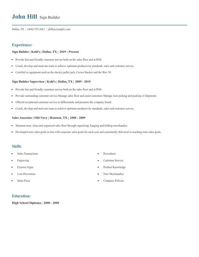 Sign Builder Resume