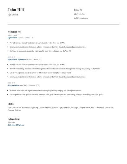 Sign Builder Resume