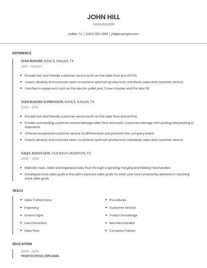 Sign Builder Resume