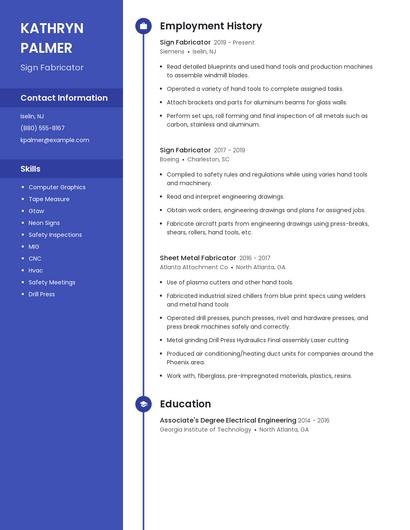 Sign Fabricator Resume