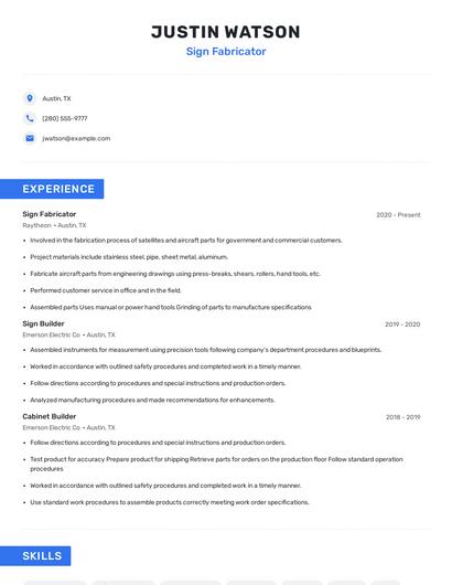 Sign Fabricator Resume