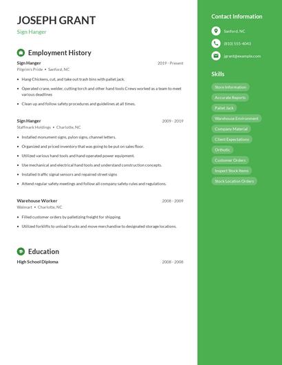 Sign Hanger Resume
