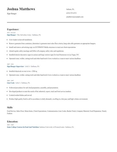 Sign Hanger Resume