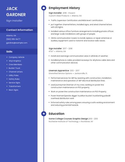 Sign Installer Resume