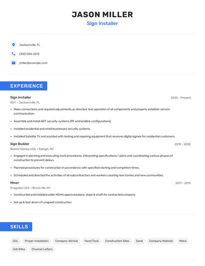 Sign Installer Resume