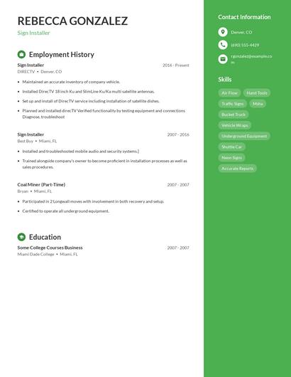 Sign Installer Resume