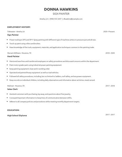Sign Painter Resume