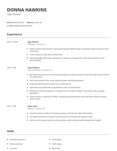 Sign Painter Resume