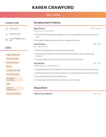 Sign Painter Resume