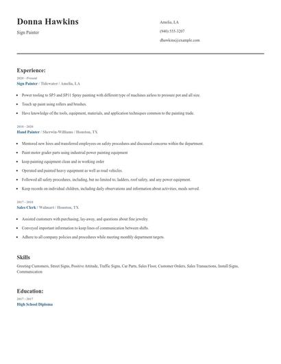 Sign Painter Resume
