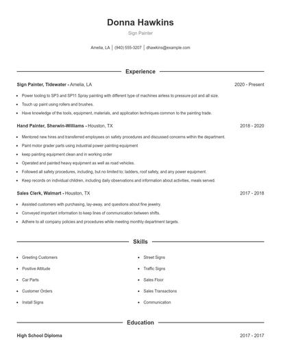 Sign Painter Resume